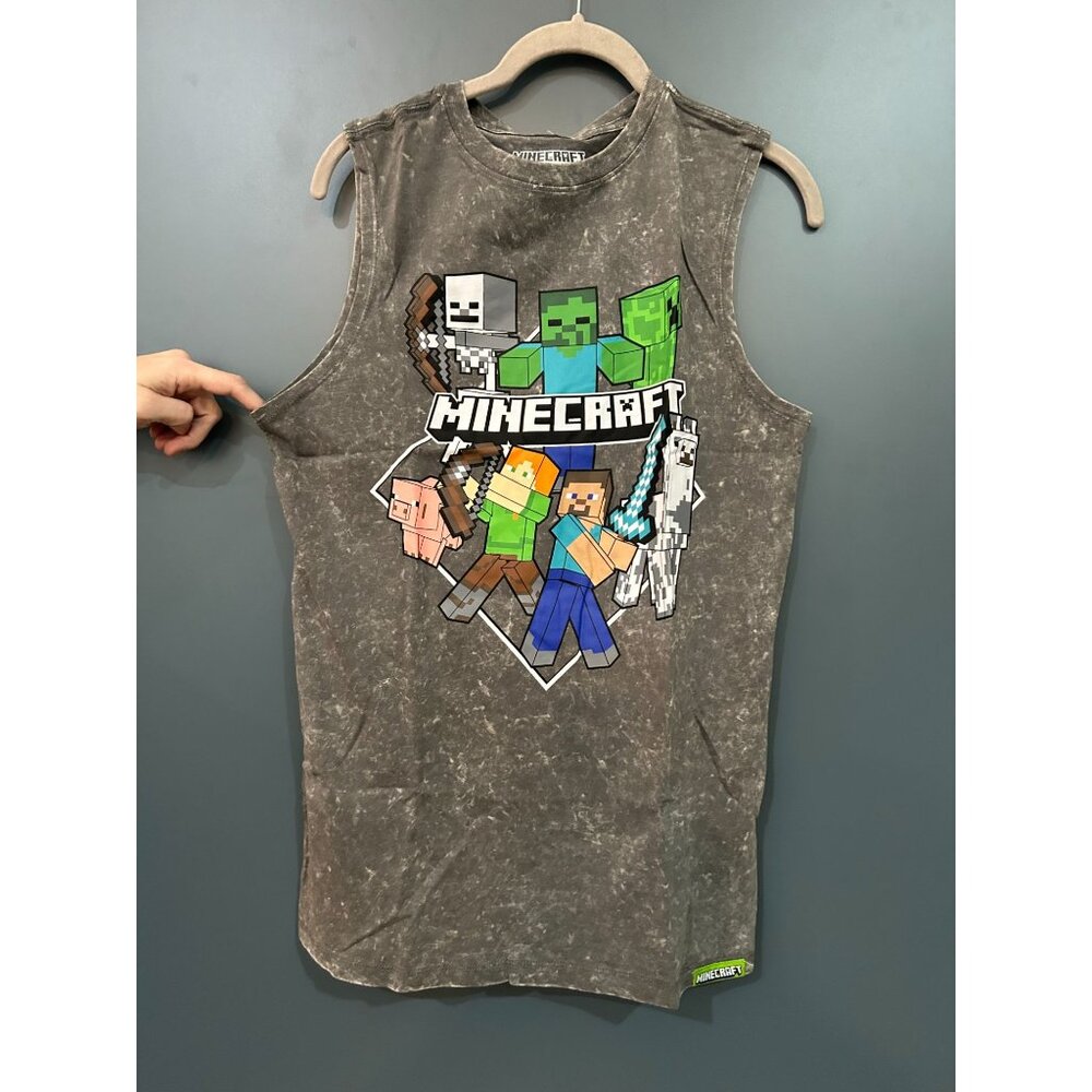 New Boys' Minecraft Mineral Wash Graphic Tank Top - Dark Gray XXL